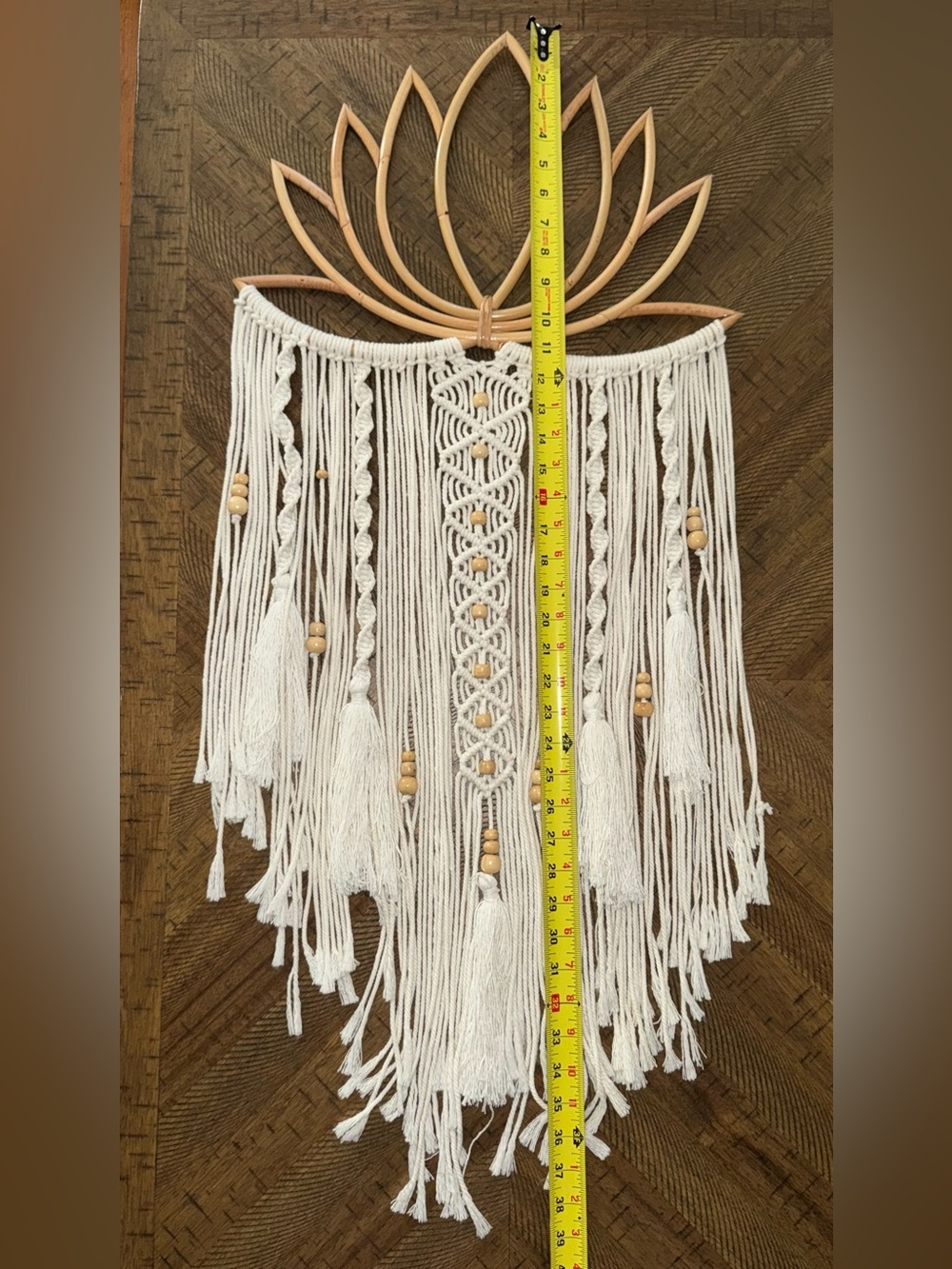 Handcrafted Cream Macramé Wall Hanging with Natural Wood Frame - Picture 3 of 6